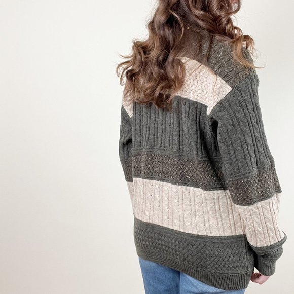 Vintage Wool Cable Knit Oversized Sweater Woven Chunky Cozy Slouchy Aran Preppy - Picture 2 of 7